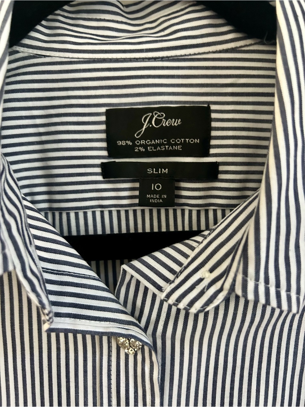J. Crew women’s Striped Perfect Shirt with jewel buttons